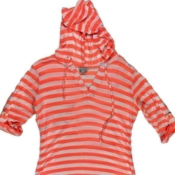 Balance Cover Up Collection Beach Hoodie Womens Size Large Orange White Stripes - Picture 2 of 16